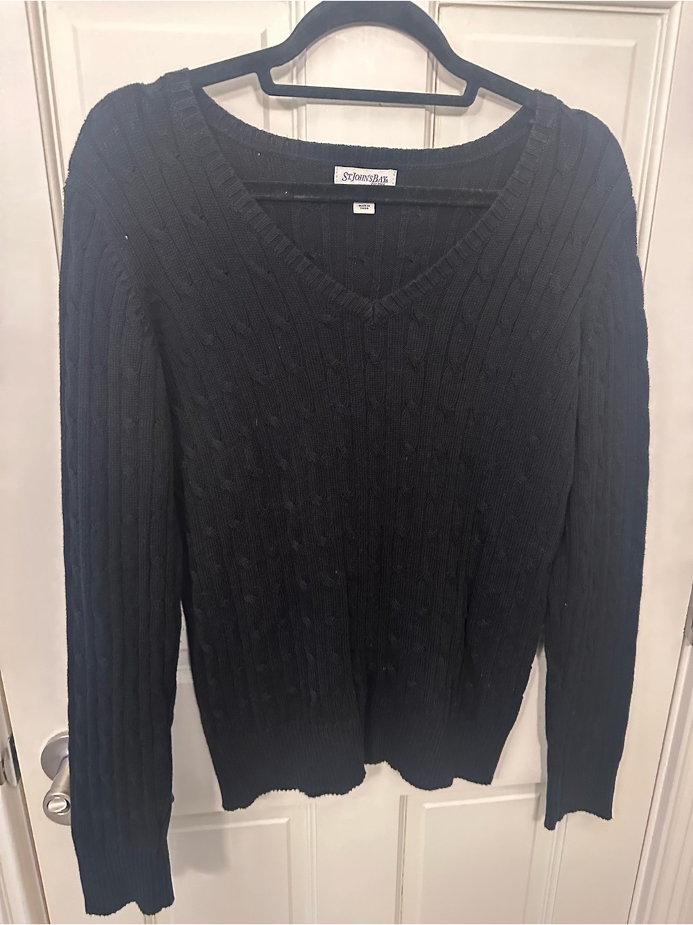 St. John's Bay Black Cable V-Neck Sweater - Women's